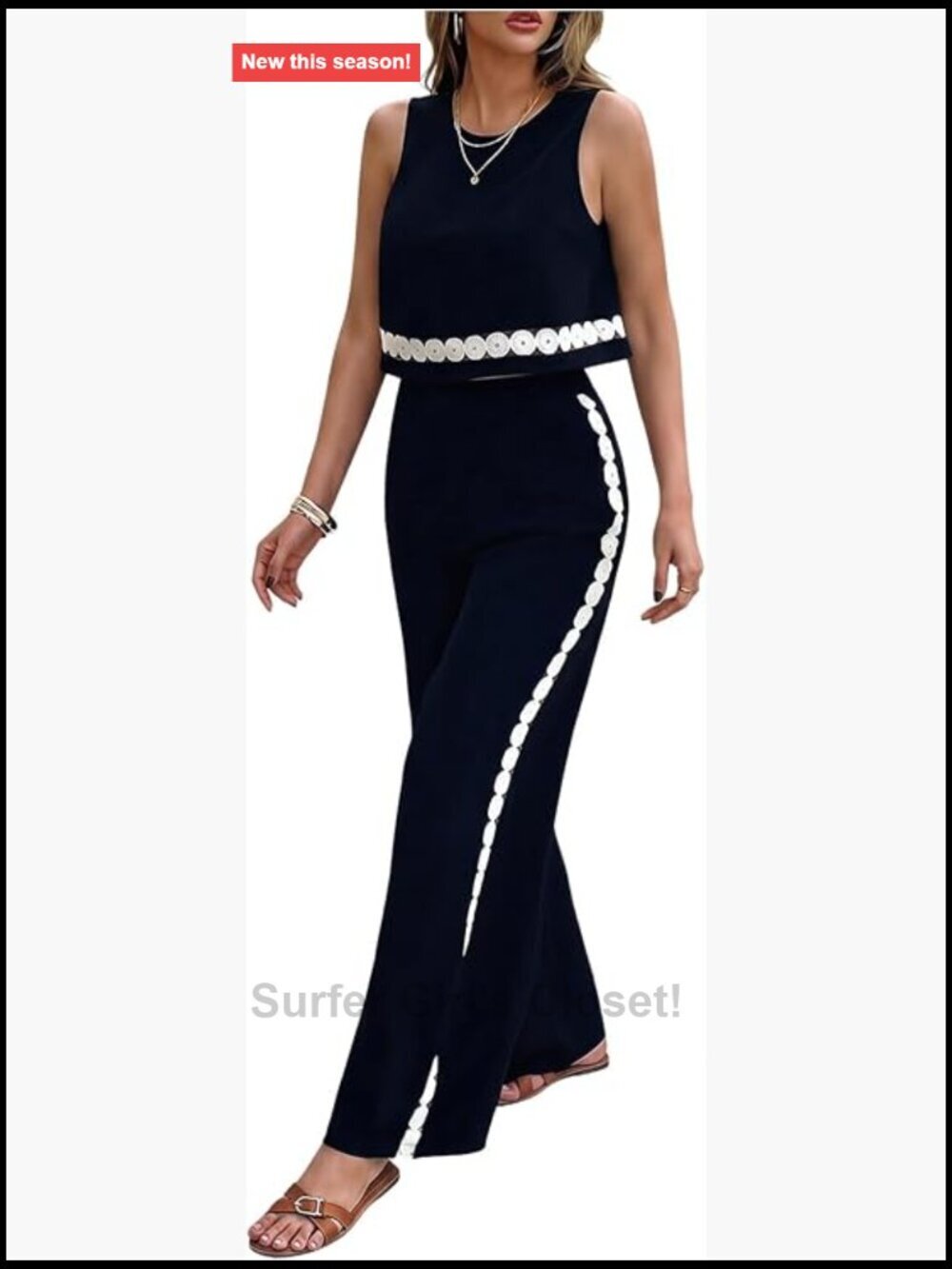 2 Piece Contrast Pants Set Sleeveless Tank Top Outfit